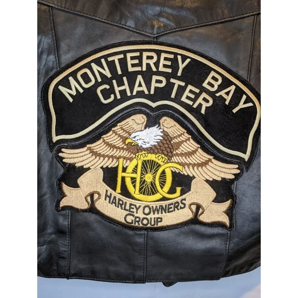 Vintage Park V‎ 100% Leather Motorcycle Vest Harley Owners Group Patches Mens 52
